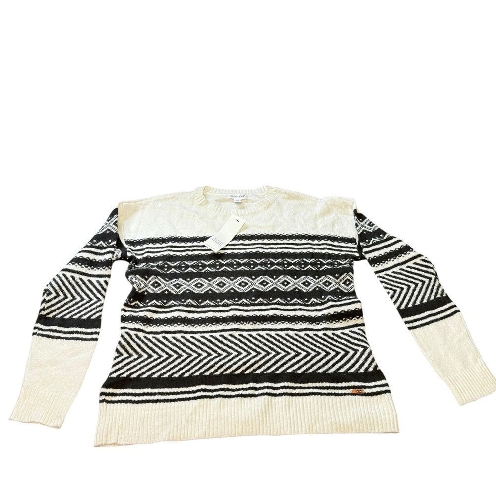 Calvin Klein Black & White Geometric Knit Sweater - Size S NWT